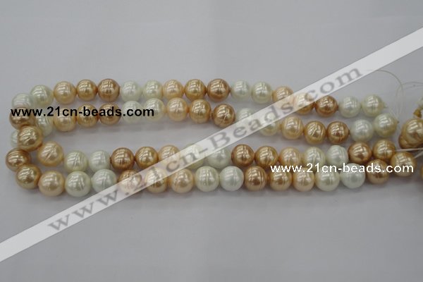 CSB611 15.5 inches 12mm whorl round mixed color shell pearl beads