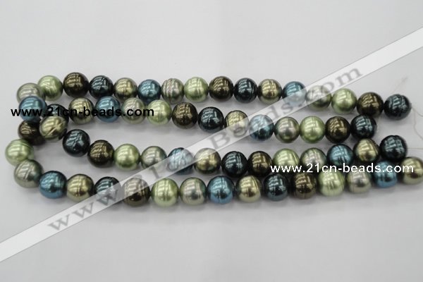 CSB623 15.5 inches 14mm whorl round mixed color shell pearl beads