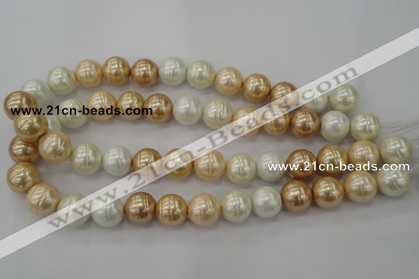 CSB636 15.5 inches 16mm whorl round mixed color shell pearl beads