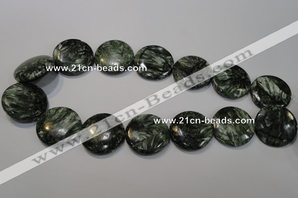 CSH128 15.5 inches 30mm flat round natural seraphinite gemstone beads