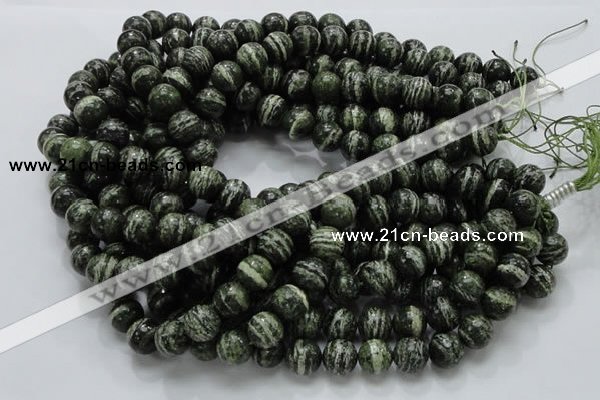 CSJ05 15.5 inches 12mm round green silver line jasper beads wholesale