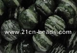 CSJ06 15.5 inches 14mm round green silver line jasper beads wholesale