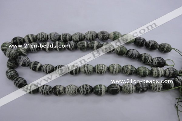 CSJ101 15.5 inches 12*16mm rice green silver line jasper beads