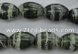 CSJ102 15.5 inches 13*18mm rice green silver line jasper beads