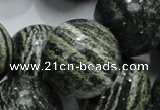 CSJ11 15.5 inches 25mm round green silver line jasper beads wholesale