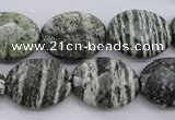 CSJ113 15.5 inches 15*20mm faceted oval green silver line jasper beads