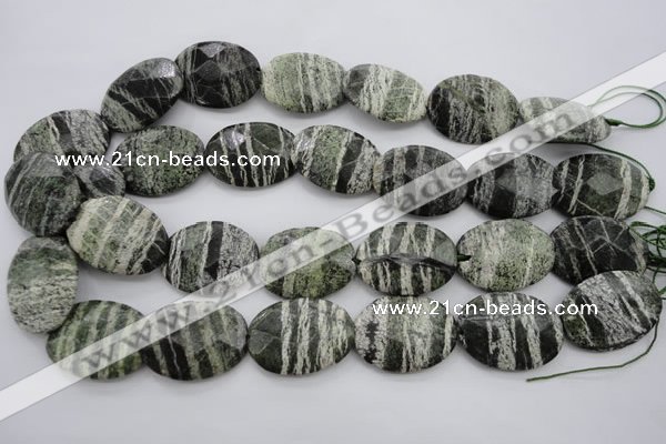 CSJ114 15.5 inches 22*30mm faceted oval green silver line jasper beads