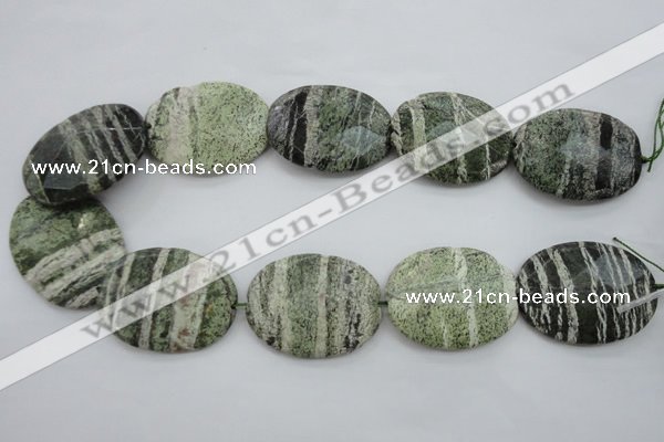 CSJ115 15.5 inches 30*40mm faceted oval green silver line jasper beads