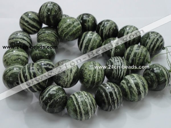 CSJ12 15.5 inches 30mm round green silver line jasper beads wholesale