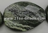 CSJ129 15.5 inches 35*42mm faceted freeform green silver line jasper beads