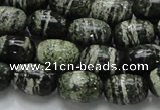 CSJ15 15.5 inches 10*15mm egg-shaped green silver line jasper beads