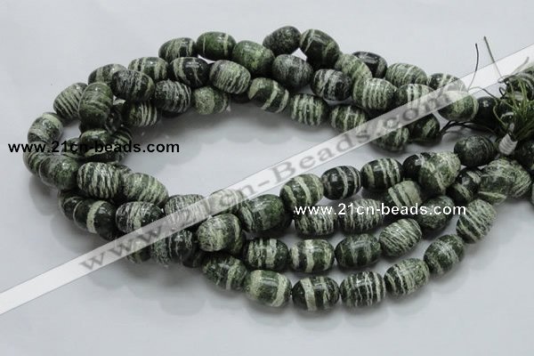 CSJ16 15.5 inches 13*18mm egg-shaped green silver line jasper beads