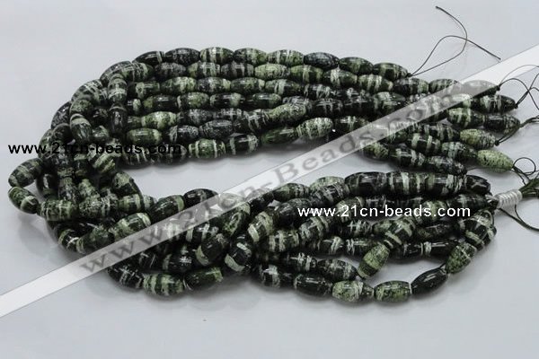 CSJ18 15.5 inches 8*15mm rice green silver line jasper beads