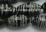 CSJ20 15.5 inches 15*30mm rice green silver line jasper beads