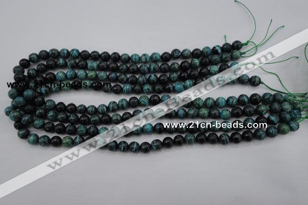 CSJ211 15.5 inches 8mm round dyed green silver line jasper beads