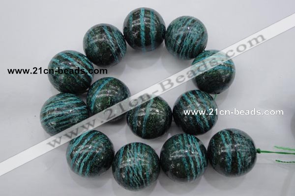 CSJ212 15.5 inches 30mm round dyed green silver line jasper beads