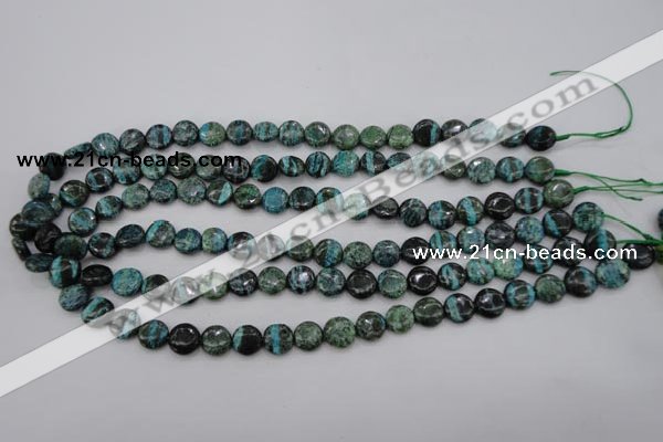 CSJ214 15.5 inches 10mm flat round dyed green silver line jasper beads