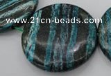 CSJ221 15.5 inches 50mm flat round dyed green silver line jasper beads