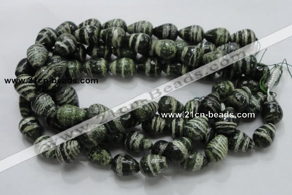 CSJ23 15.5 inches 15*20mm teardrop green silver line jasper beads