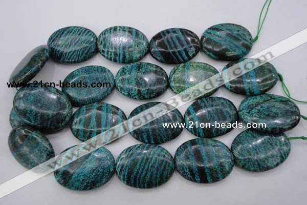 CSJ230 15.5 inches 30*40mm oval dyed green silver line jasper beads