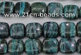 CSJ233 15.5 inches 12*12mm square dyed green silver line jasper beads