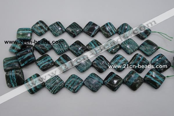 CSJ255 15.5 inches 20*20mm diamond dyed green silver line jasper beads