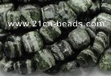 CSJ26 15.5 inches 10*10mm square green silver line jasper beads