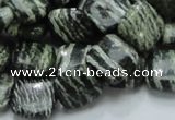 CSJ27 15.5 inches 12*12mm square green silver line jasper beads