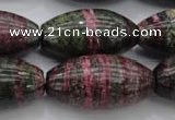 CSJ274 15.5 inches 15*30mm rice dyed green silver line jasper beads