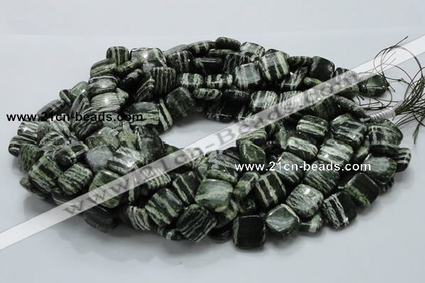 CSJ28 15.5 inches 16*16mm square green silver line jasper beads