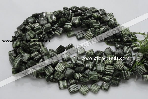 CSJ30 15.5 inches 12*12mm diamond green silver line jasper beads