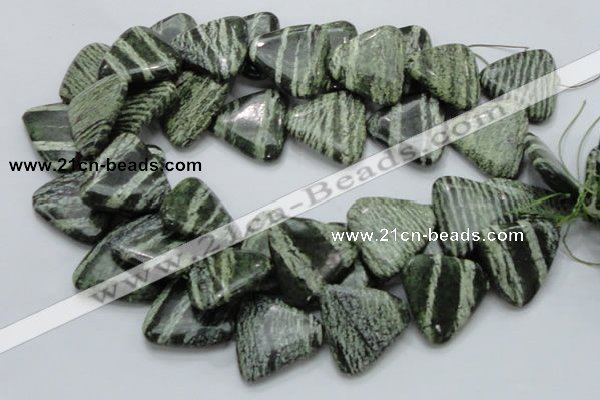 CSJ35 15.5 inches 30*30mm triangle green silver line jasper beads