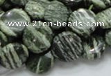 CSJ43 15.5 inches 15mm flat round green silver line jasper beads