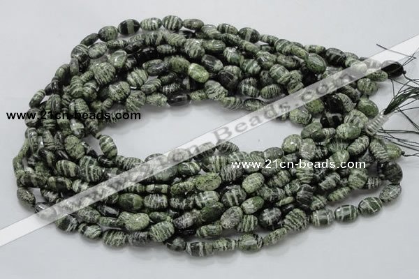 CSJ50 15.5 inches 8*12mm oval green silver line jasper beads