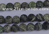 CSJ501 15.5 inches 6mm round matte green silver line jasper beads