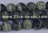 CSJ502 15.5 inches 8mm round matte green silver line jasper beads