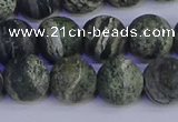 CSJ504 15.5 inches 12mm round matte green silver line jasper beads