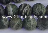 CSJ505 15.5 inches 14mm round matte green silver line jasper beads