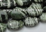 CSJ52 15.5 inches 13*18mm oval green silver line jasper beads