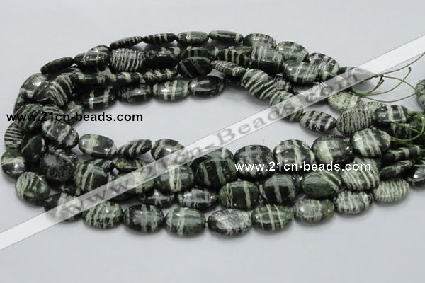 CSJ52 15.5 inches 13*18mm oval green silver line jasper beads