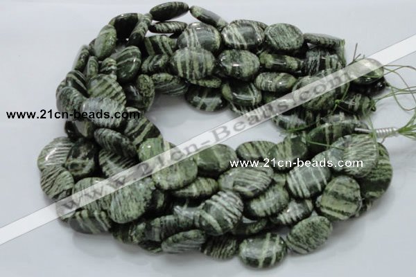 CSJ54 15.5 inches 18*25mm oval green silver line jasper beads