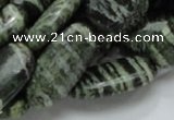 CSJ57 15.5 inches 15*30mm oval green silver line jasper beads