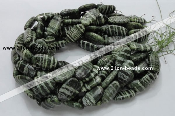 CSJ57 15.5 inches 15*30mm oval green silver line jasper beads