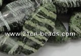 CSJ58 15.5 inches 20*40mm oval green silver line jasper beads