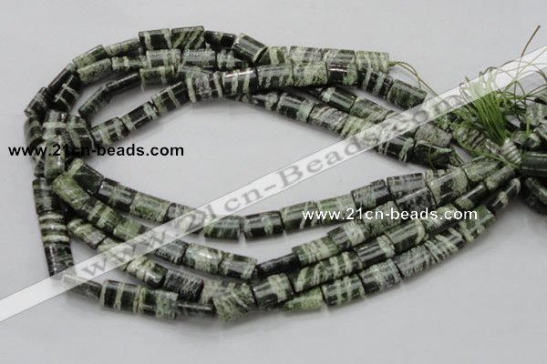 CSJ60 15.5 inches 10*14mm rectangle green silver line jasper beads