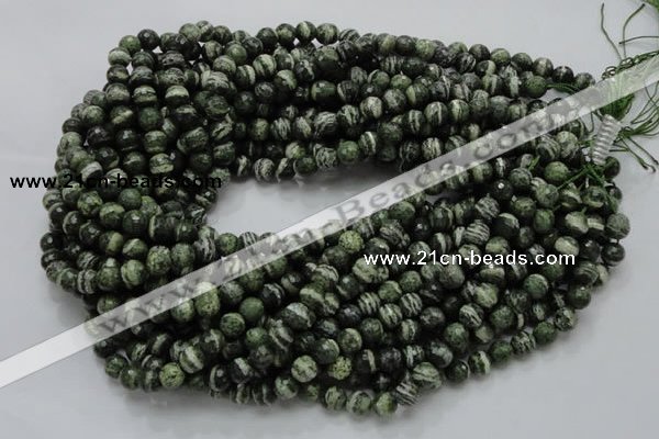 CSJ64 15.5 inches 8mm faceted round green silver line jasper beads