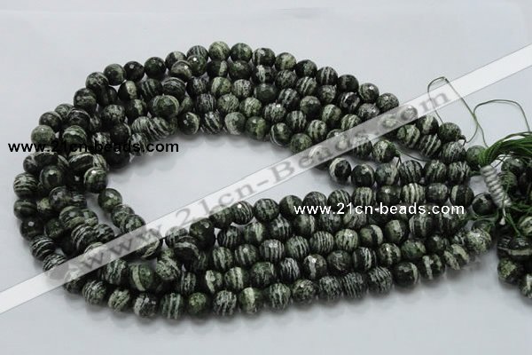 CSJ65 15.5 inches 10mm faceted round green silver line jasper beads