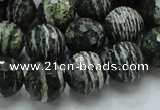 CSJ67 15.5 inches 14mm faceted round green silver line jasper beads