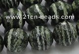 CSJ68 15.5 inches 16mm faceted round green silver line jasper beads