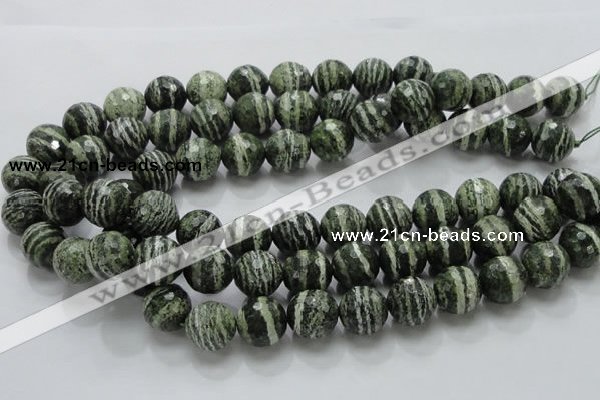 CSJ68 15.5 inches 16mm faceted round green silver line jasper beads